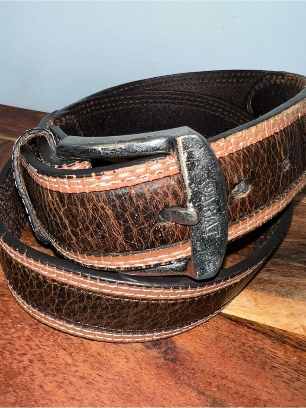 Ariat Distressed Brown Leather Belt Contrast Stitch Western 32